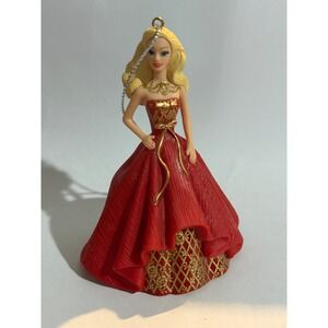 2014 Holiday Barbie Christmas Ornament Red Gown Gold Filigree Collector Mattel
